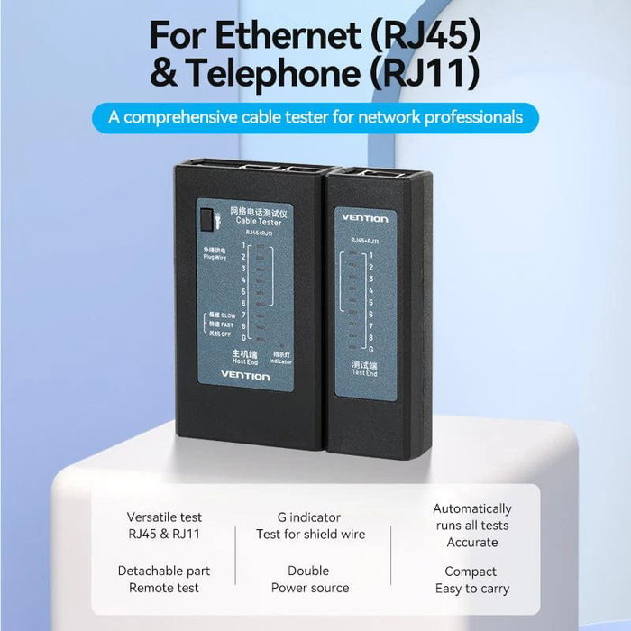 Vention Tester KEFB0 para RJ11-RJ12-RJ45 Negro Vention Tester KEFB0 para RJ11-RJ12-RJ45 Negro
